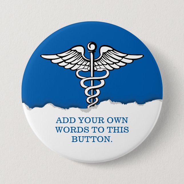 Medical Caduceus Custom Text Button (Front)