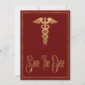 Medical Caduceus Doctor Nurse Red Save The Date (Front)