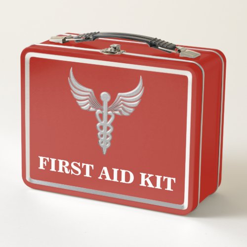 Medical caduceus first aid kit emergency home metal lunch box