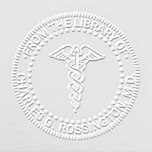 Medical Caduceus “from the library of” Book Name Embosser