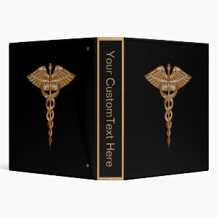 Medical Caduceus Gold Black 3 Ring Binder