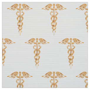 Medical Caduceus Gold Fabric