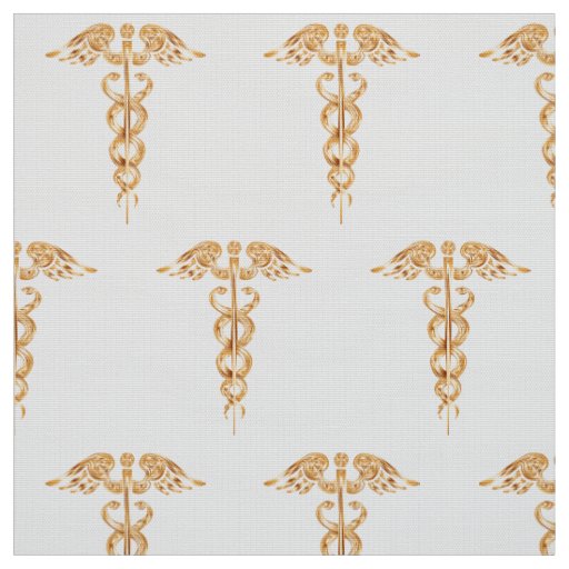 Medical Caduceus Gold Fabric
