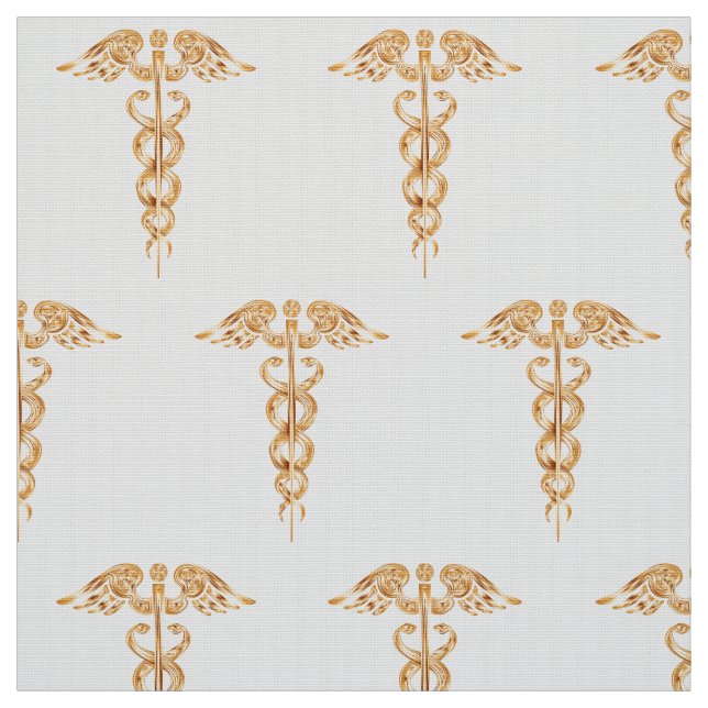 Medical Caduceus Gold Fabric (Swatch)