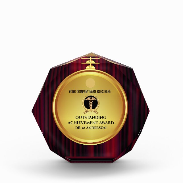 Medical caduceus gold laurel wreath achievement acrylic award (Front)