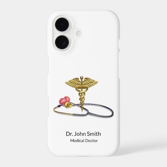 Medical Caduceus & Gold Stethoscope with Heart Case-Mate iPhone Case (Back)