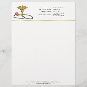 Medical Caduceus Gold & Stethoscope with Heart Letterhead