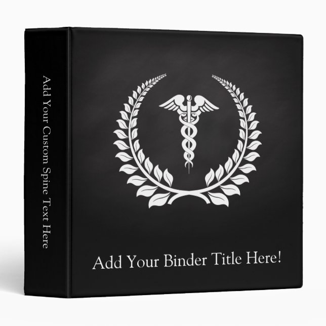 Medical Caduceus Laurel 3 Ring Binder (Front/Spine)