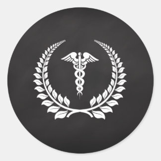 Medical Caduceus Laurel Classic Round Sticker