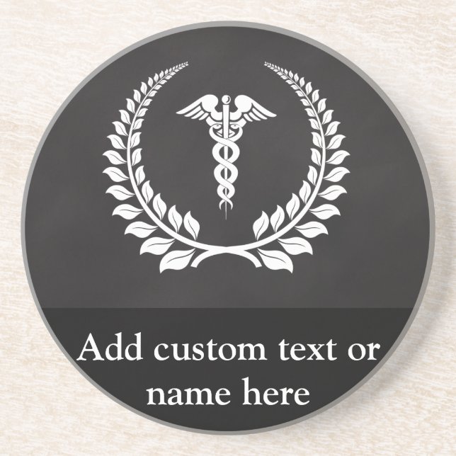 Medical Caduceus Laurel Drink Coaster (Front)