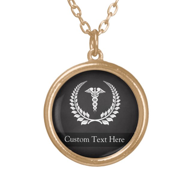 Medical Caduceus Laurel Gold Plated Necklace (Front)