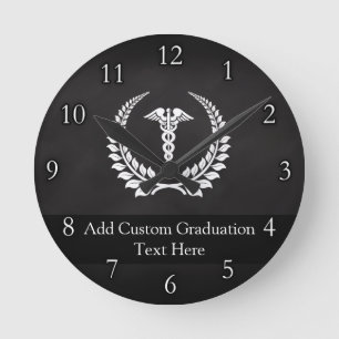 Medical Caduceus Laurel Round Clock