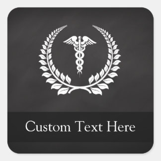Medical Caduceus Laurel Square Sticker