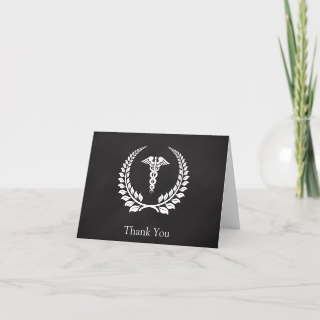 Medical Caduceus Laurel Thank You Card (Front)