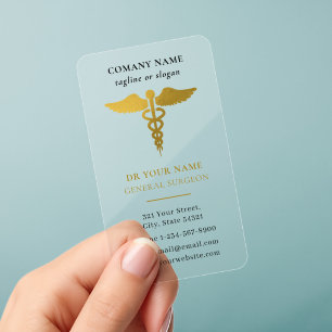 Medical Caduceus Logo Health Care Gold Clear Business Cards