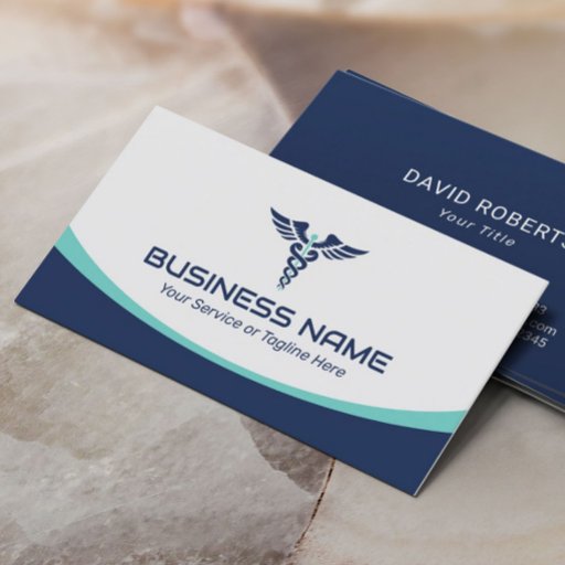 Customizable Medical Caduceus Logo Health Care Navy Blue Business Card