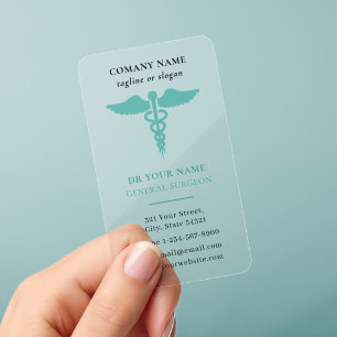 Medical Caduceus Logo Health Care Teal Clear Business Cards