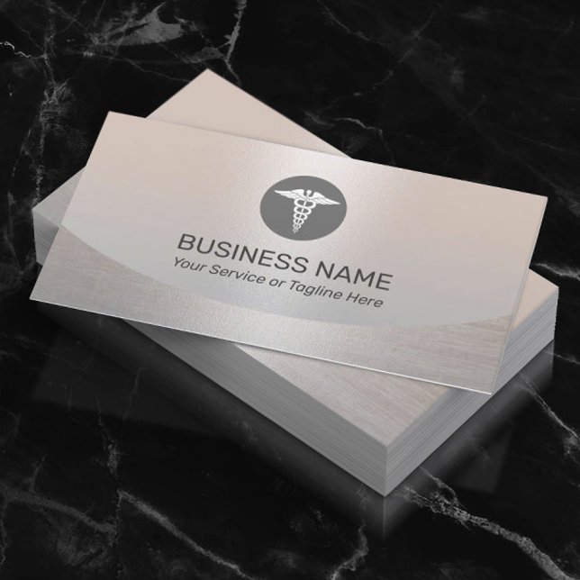 Medical Caduceus Logo Modern Silver Business Card (Creator Uploaded)