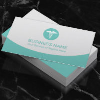 Medical Caduceus Logo Modern Teal Business Card