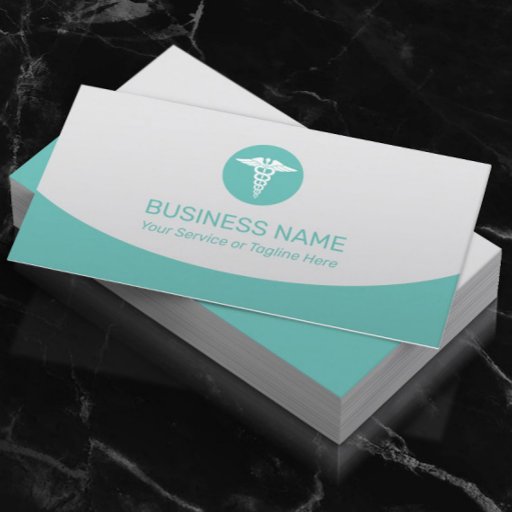 Customizable Medical Caduceus Logo Modern Teal Business Card