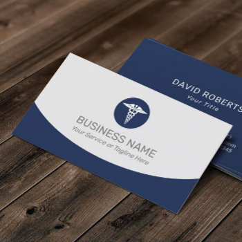 Medical Caduceus Logo Professional Navy Blue Business Card by cardfactory at Zazzle