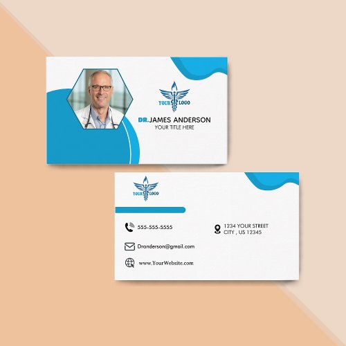 Medical Caduceus Logo Template Navy Blue  Business Card