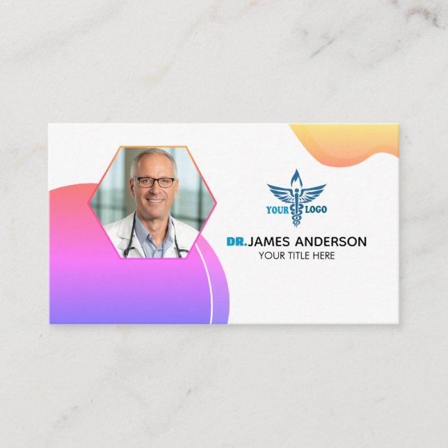 Medical Caduceus Logo Template Purple  Business Card (Front)