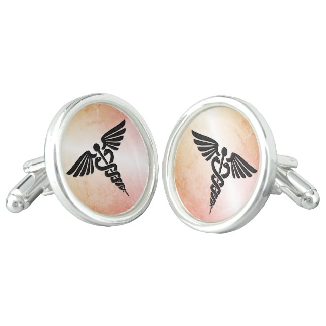 Medical Caduceus Look of Rustic Marble Cufflinks (Angled)