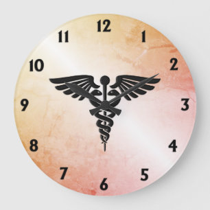 Medical Caduceus Look of Rustic Marble Large Clock