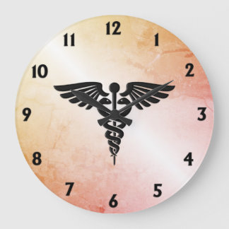 Medical Caduceus Look of Rustic Marble Large Clock