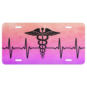 Medical Caduceus Medicine Heartbeat License Plate