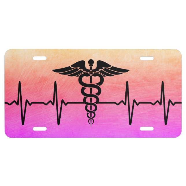 Medical Caduceus Medicine Heartbeat License Plate (Front)