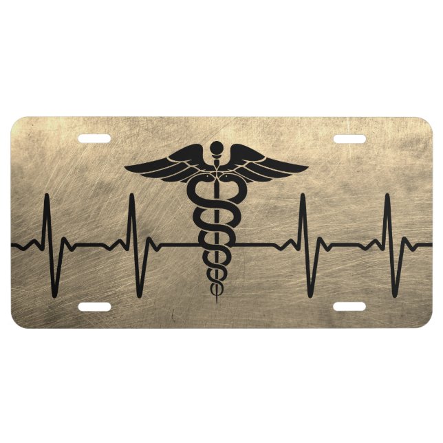 Medical Caduceus Medicine Heartbeat License Plate (Front)