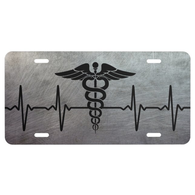 Medical Caduceus Medicine Heartbeat License Plate (Front)