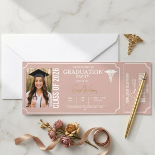 Medical Caduceus Photo Graduation Invitation Raffle Tickets
