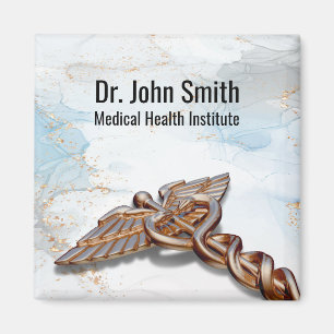 Medical Caduceus Rose Gold Luxury Copper Marble Magnet