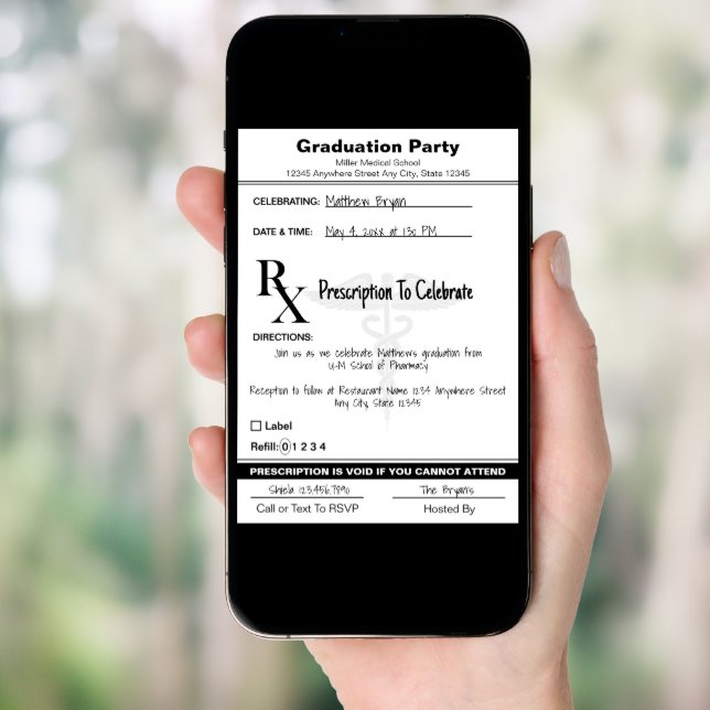 Medical Caduceus Rx Prescription Pad Graduation  Invitation (Front Digital)