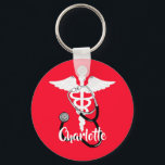 Medical Caduceus Staff Symbol Personalized Keychain<br><div class="desc">A caduceus staff and stethoscope,  medical them ,  easy to customize with a personal name for that extra special touch. An ideal gift idea for a nurse or doctor.</div>