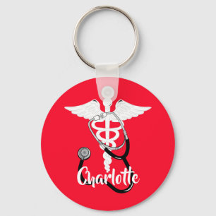 Medical Caduceus Staff Symbol Personalized Keychain