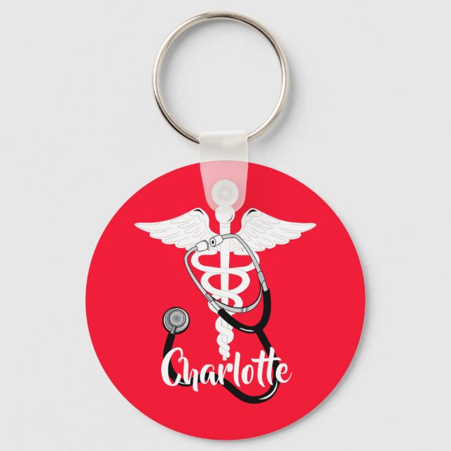 Medical Caduceus Staff Symbol Personalized Keychain (Front)
