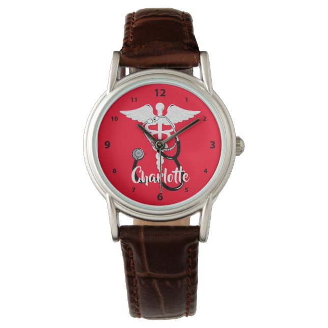 Medical Caduceus Staff Symbol Personalized Watch (Front)