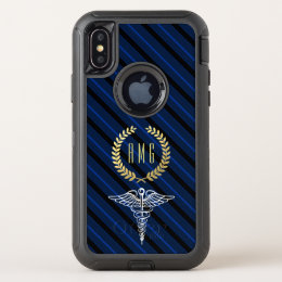 Medical Caduceus Symbol Custom Navy OtterBox Defender iPhone X Case