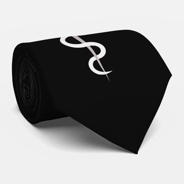 Medical Caduceus Symbol Elegant Black Neck Tie (Rolled)