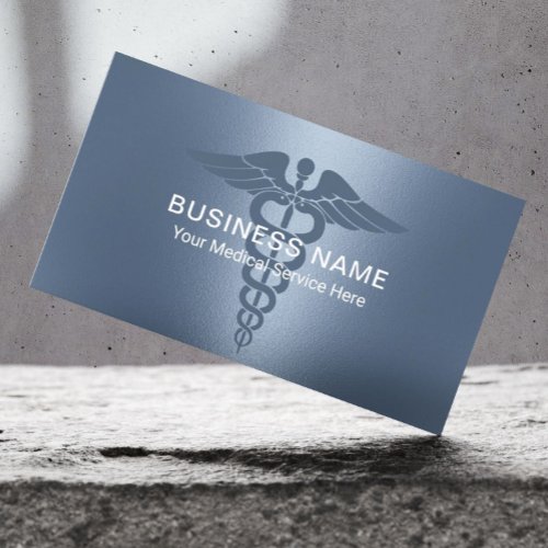 Medical Caduceus Symbol Elegant Dusty Blue Business Card