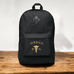 Medical Caduceus Symbol Golden Nurse Nursing Port Authority® Backpack<br><div class="desc">Show your nursing pride with the Medical Symbol Caduceus Nurse Nursing Port Authority® Backpack. This stylish and practical backpack features the iconic caduceus symbol, representing the medical profession. Made from durable materials, it offers spacious compartments, including a padded laptop sleeve, sturdy zippers, and side pockets for extra storage. The comfortable...</div>