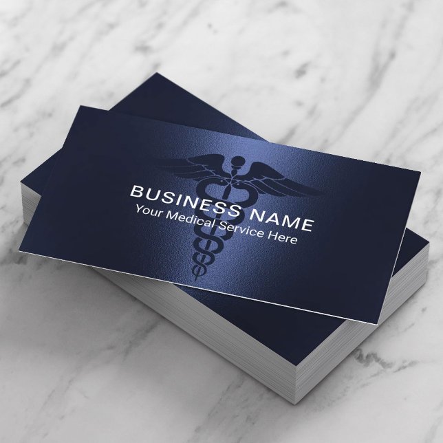 Medical Caduceus Symbol Modern Navy Blue Business Card (Creator Uploaded)