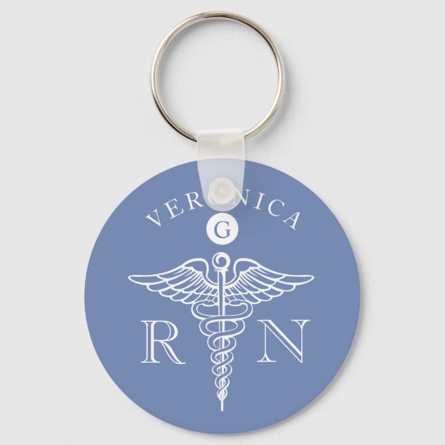 Medical Caduceus Symbol Nurse Monogram Keychain (Front)