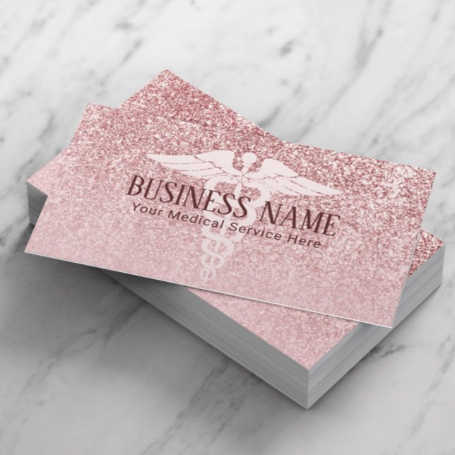 Medical Care Modern Rose Gold Glitter Business Card (Creator Uploaded)