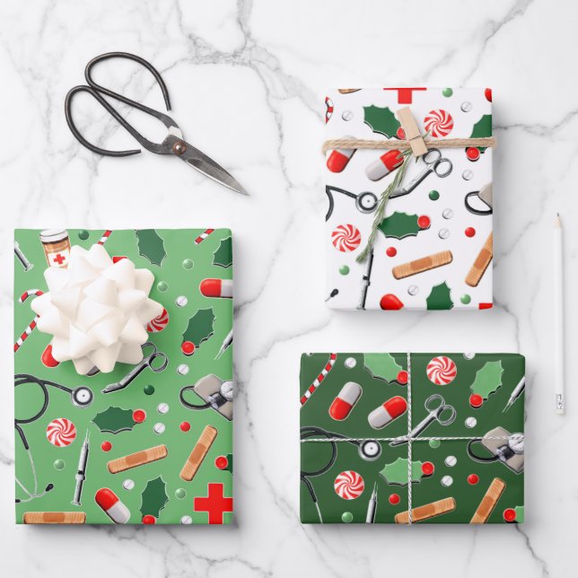 Medical Christmas Gift Wrapping Paper Sheets (Front)