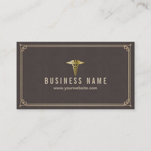 Medical Classic Gold Frame Brown Leather Business Card